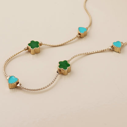 Faux Gold Green Mix Flowers Dainty Station Necklace