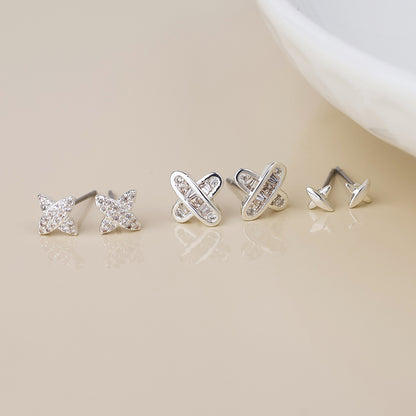 Silver Plated Crystal Flower StudsTriple Pair Pack