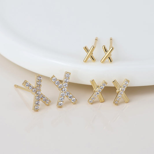 Faux Gold Crystal X Kiss Triple Pair Pack Earrings