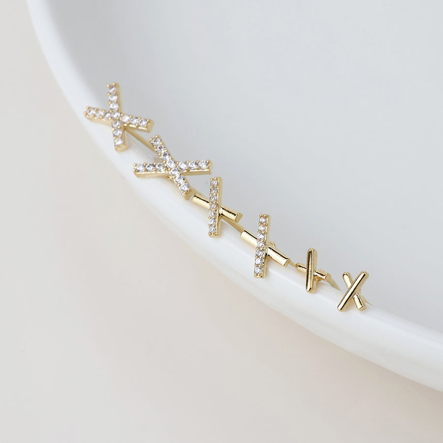 Faux Gold Crystal X Kiss Triple Pair Pack Earrings