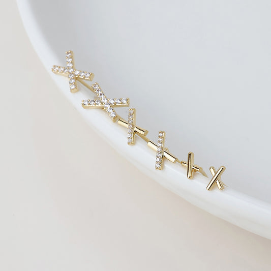 Faux Gold Crystal X Kiss Triple Pair Pack Earrings