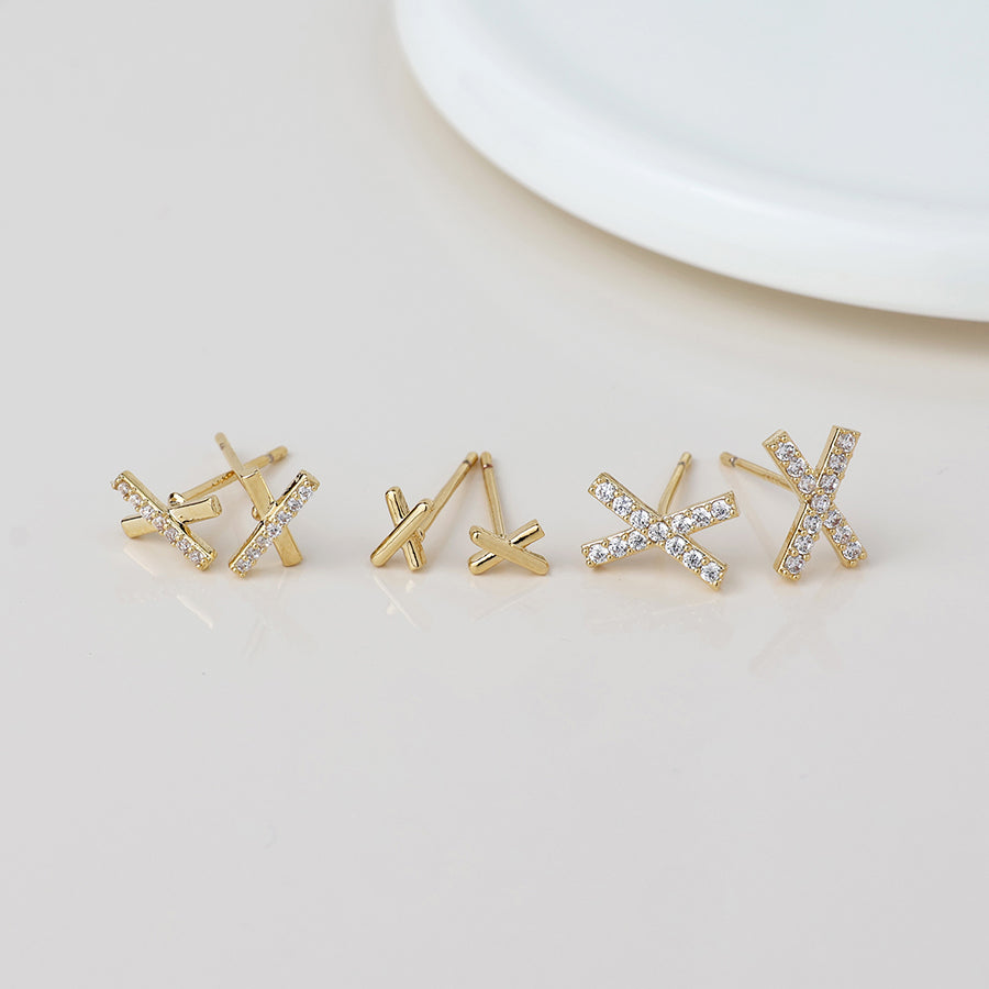 Faux Gold Crystal X Kiss Triple Pair Pack Earrings