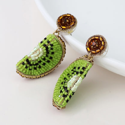 Kiwi Fruit Embellished Stud Drop Earrings