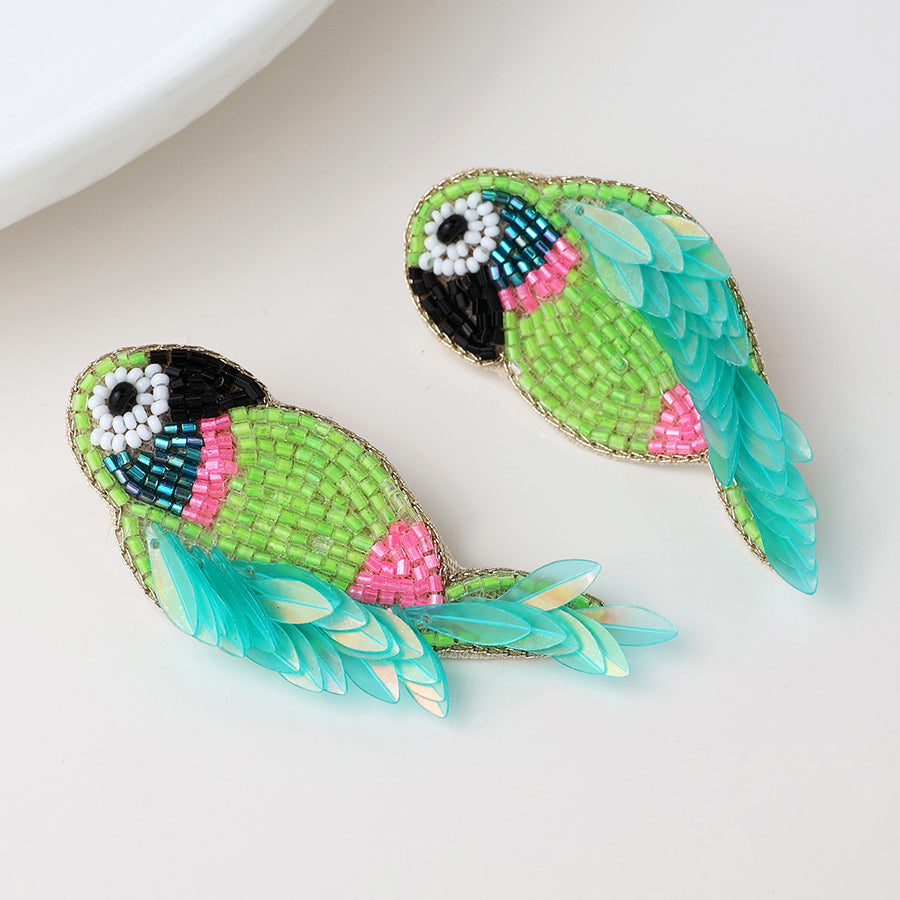 Neon Parrot Embellished Stud Drop Earrings