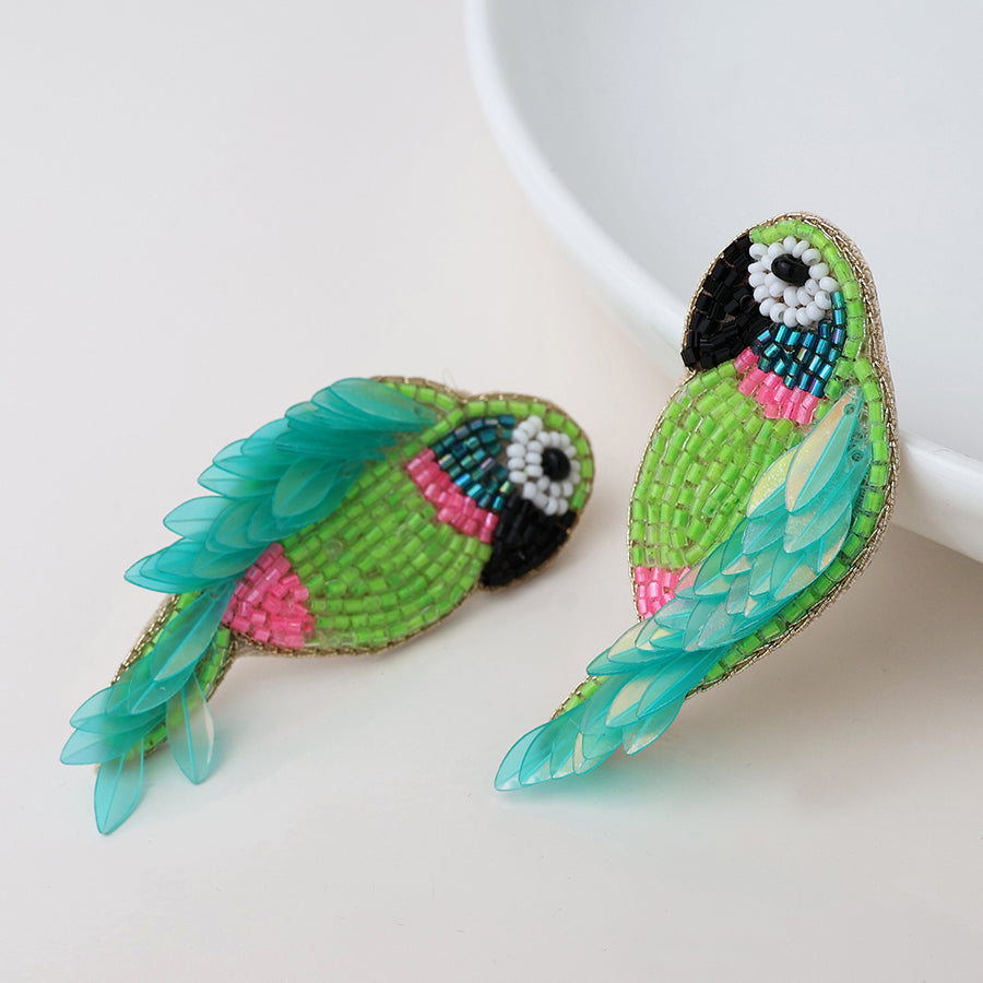 Neon Parrot Embellished Stud Drop Earrings