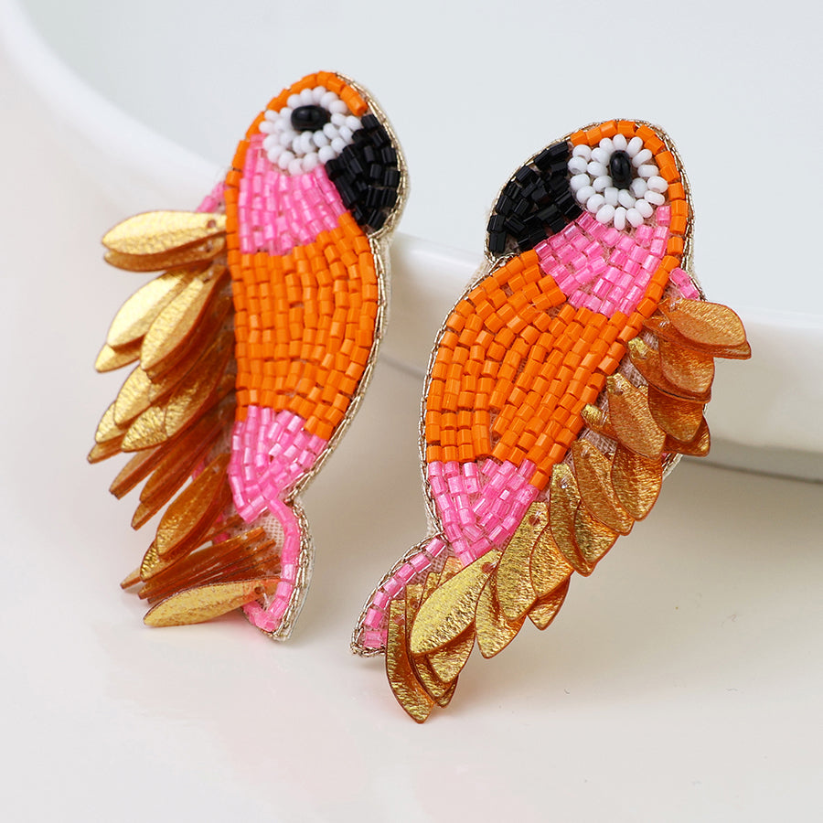 Orange Parrot Embellished Stud Drop Earrings