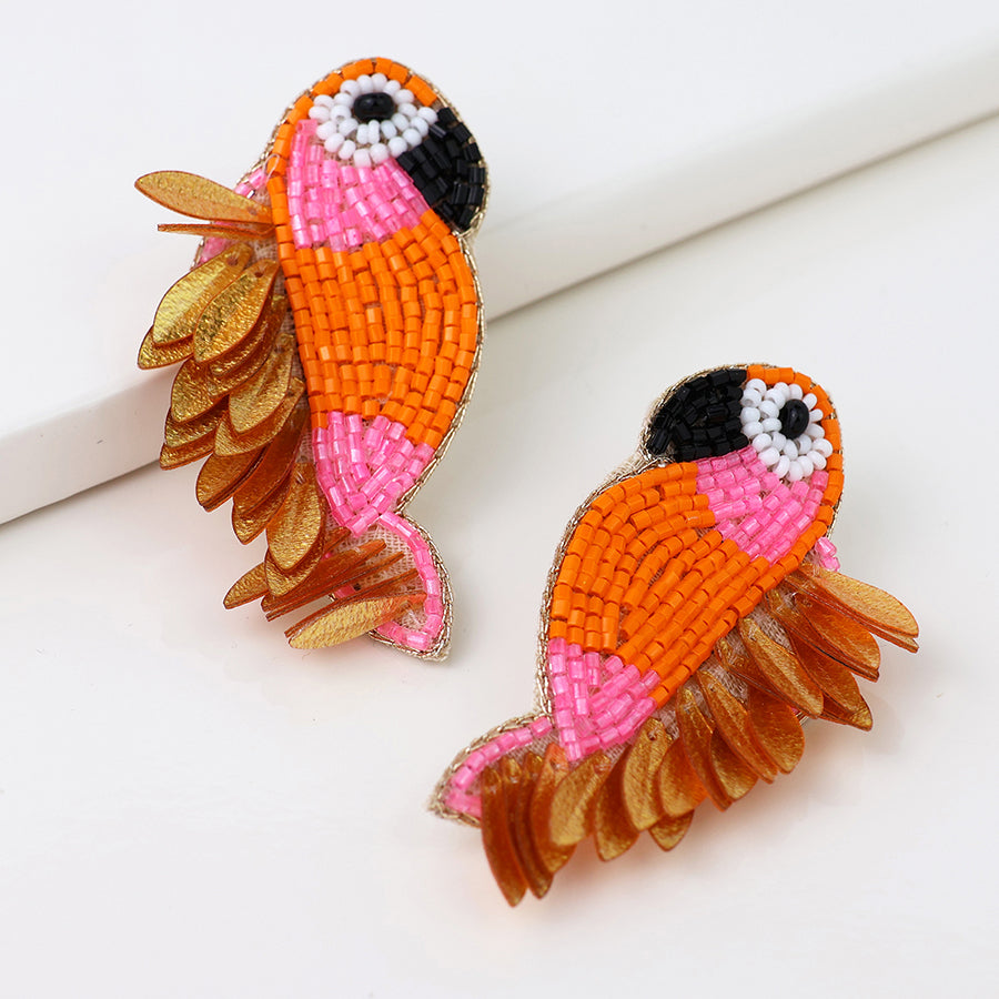 Orange Parrot Embellished Stud Drop Earrings