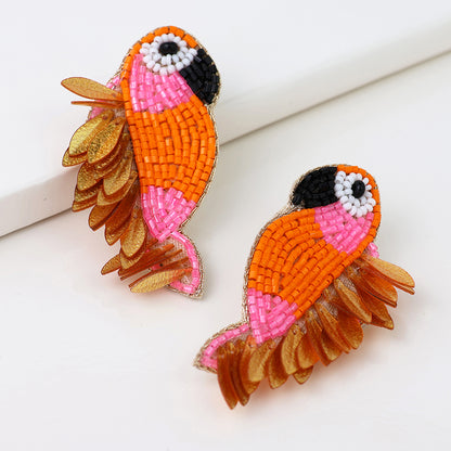 Orange Parrot Embellished Stud Drop Earrings