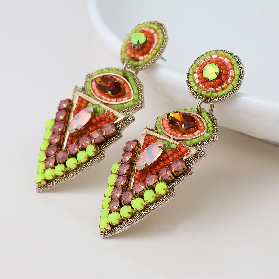 Green/Yellow Triangle Embellished Stud Drop Earrings
