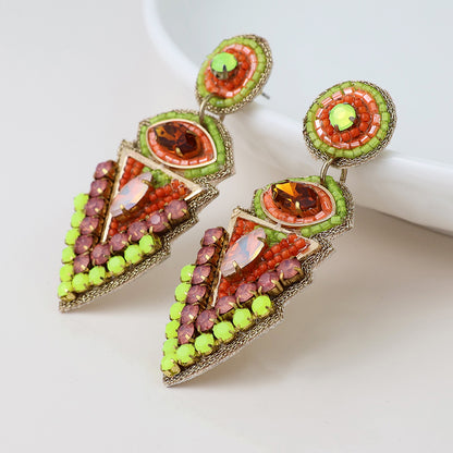 Green/Yellow Triangle Embellished Stud Drop Earrings