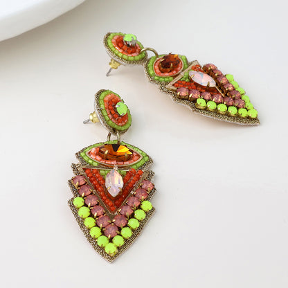 Green/Yellow Triangle Embellished Stud Drop Earrings