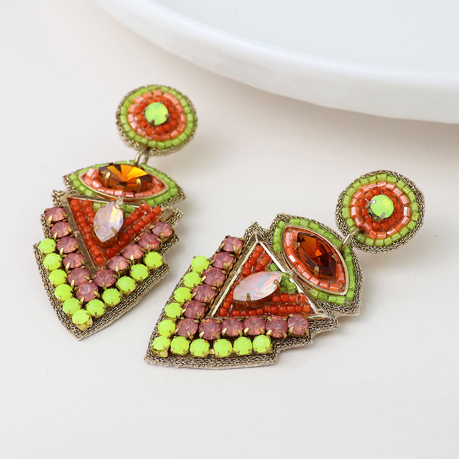 Green/Yellow Triangle Embellished Stud Drop Earrings