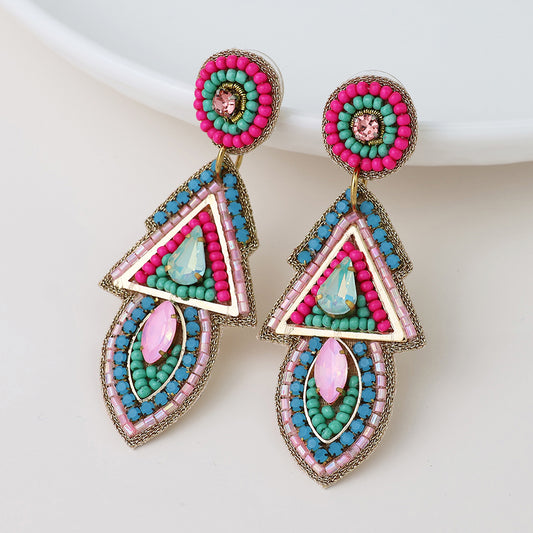 Colourful Embellished Stud Drop Earrings