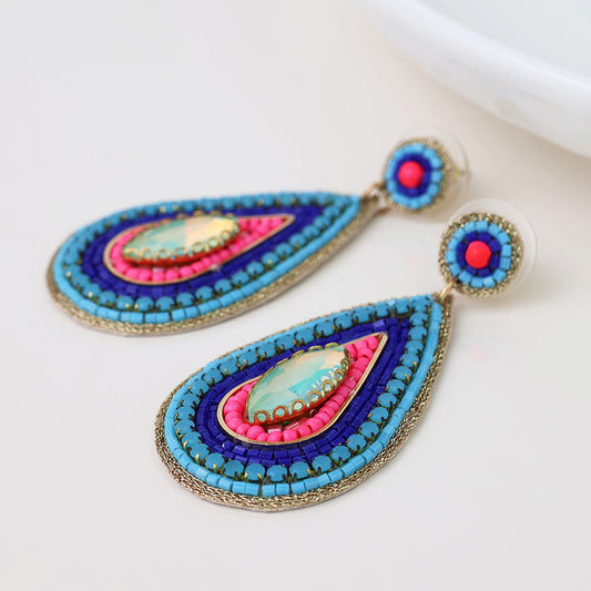 Pink/Blue Mix Pear Embellished Stud Drop Earrings