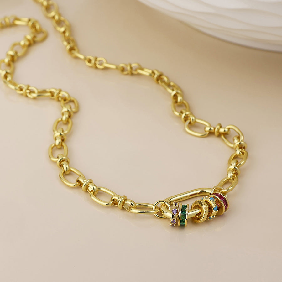 Chroma Golden Link Necklace with Mixed Crystal Rings