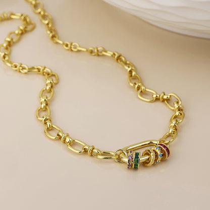 Chroma Golden Link Necklace with Mixed Crystal Rings