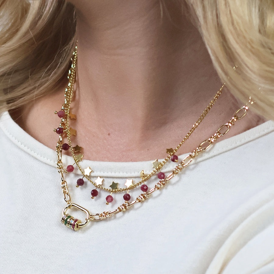 Chroma Golden Link Necklace with Mixed Crystal Rings