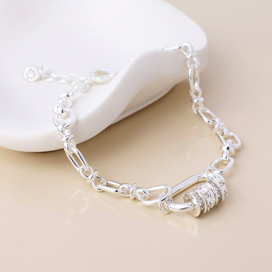 Chroma Silver Plated Link Bracelet with Mixed Crystal Rings