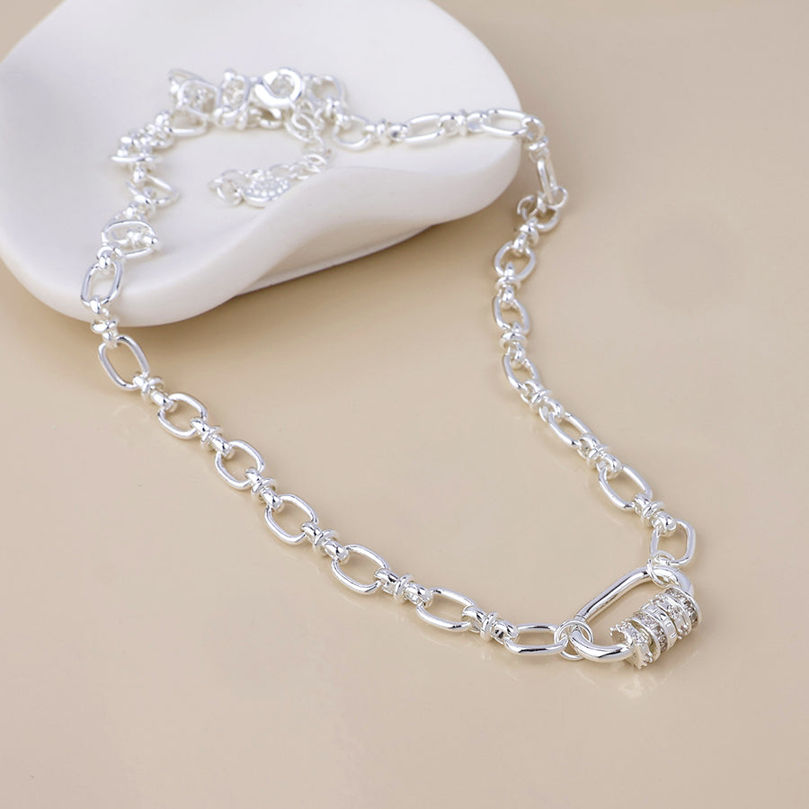 Chroma Silver Plated Link Necklace with Mixed Crystal Rings