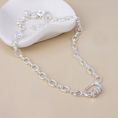 Chroma Silver Plated Link Necklace with Mixed Crystal Rings