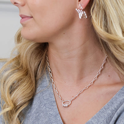 Chroma Silver Plated Link Necklace with Mixed Crystal Rings