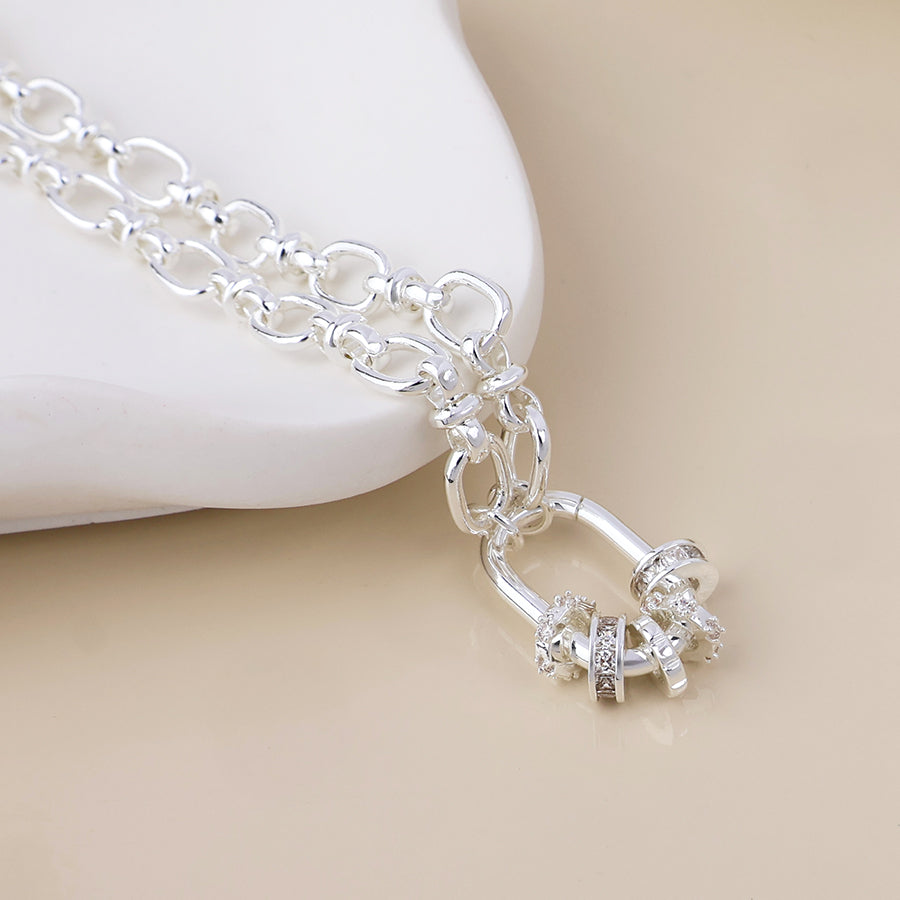 Chroma Silver Plated Link Necklace with Mixed Crystal Rings