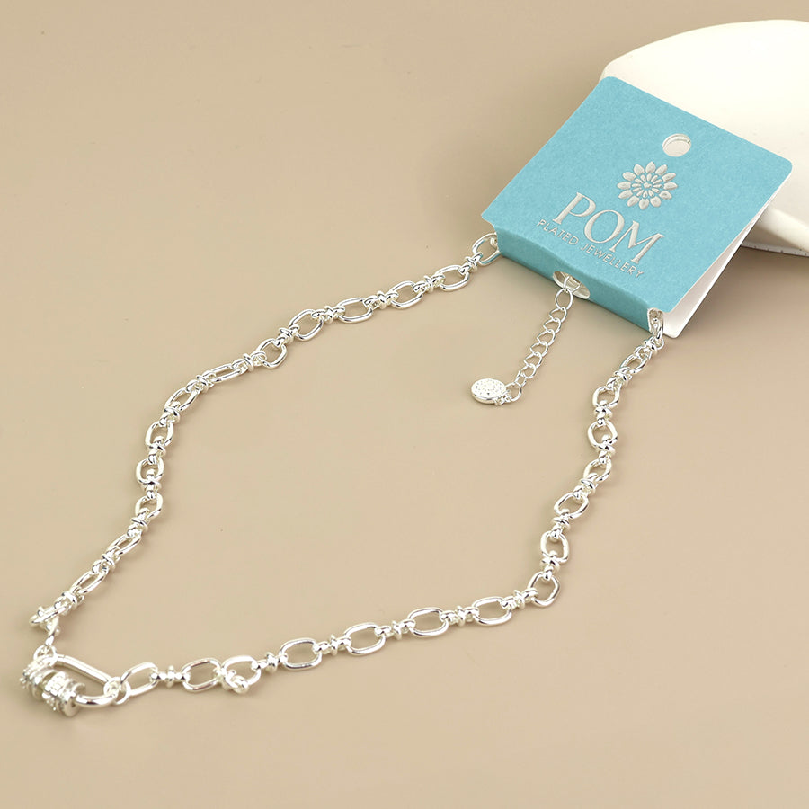 Chroma Silver Plated Link Necklace with Mixed Crystal Rings