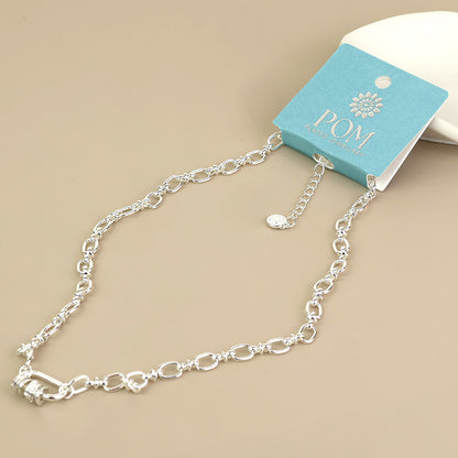 Chroma Silver Plated Link Necklace with Mixed Crystal Rings
