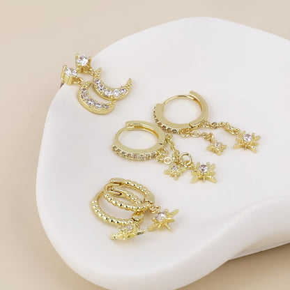 Doris Golden Triple Celestial Crystal Earrings Set