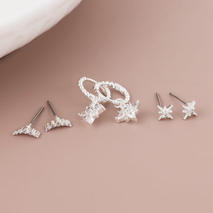 Shelby Silver Plated Twist Hoop and Crystal Triple Earring Set