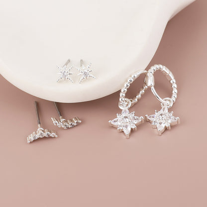 Shelby Silver Plated Twist Hoop and Crystal Triple Earring Set
