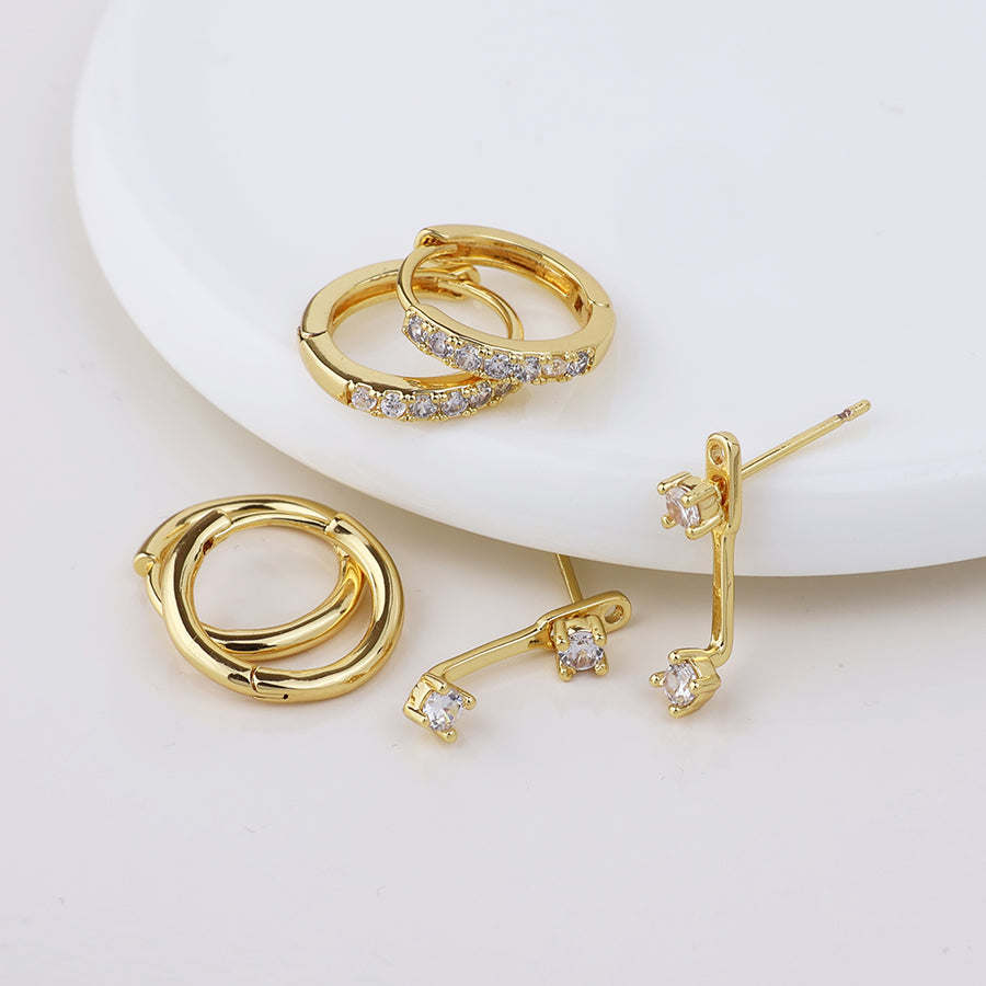 Izzy Golden Hoops and Crystal Lobe Hugger Triple Earrings Set