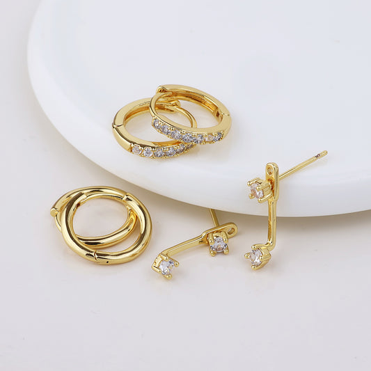 Izzy Golden Hoops and Crystal Lobe Hugger Triple Earrings Set
