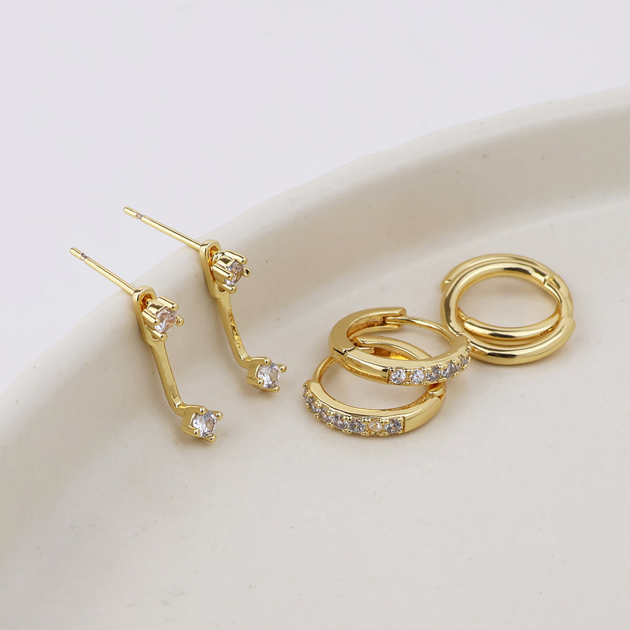 Izzy Golden Hoops and Crystal Lobe Hugger Triple Earrings Set