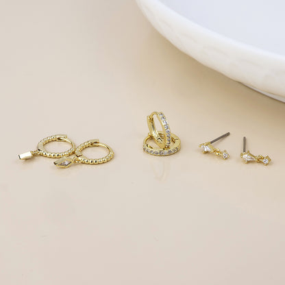 Laura Golden Crystal Polygon Drop, Stud and Hoop Earrings Set