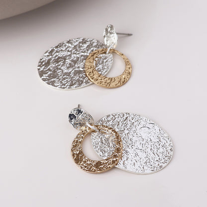 Eclipse Silver Plated Oval Foil Finish Earrings with Golden Circles