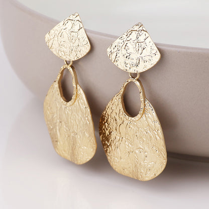 Aegean Golden Worn Foil Finish Teardrop Statement Earrings
