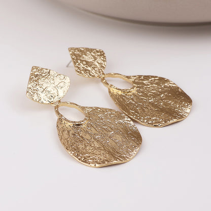Aegean Golden Worn Foil Finish Teardrop Statement Earrings