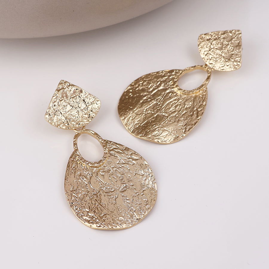 Aegean Golden Worn Foil Finish Teardrop Statement Earrings