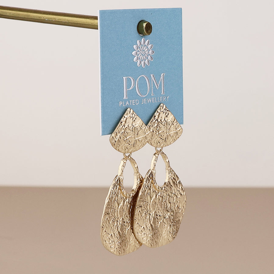 Aegean Golden Worn Foil Finish Teardrop Statement Earrings