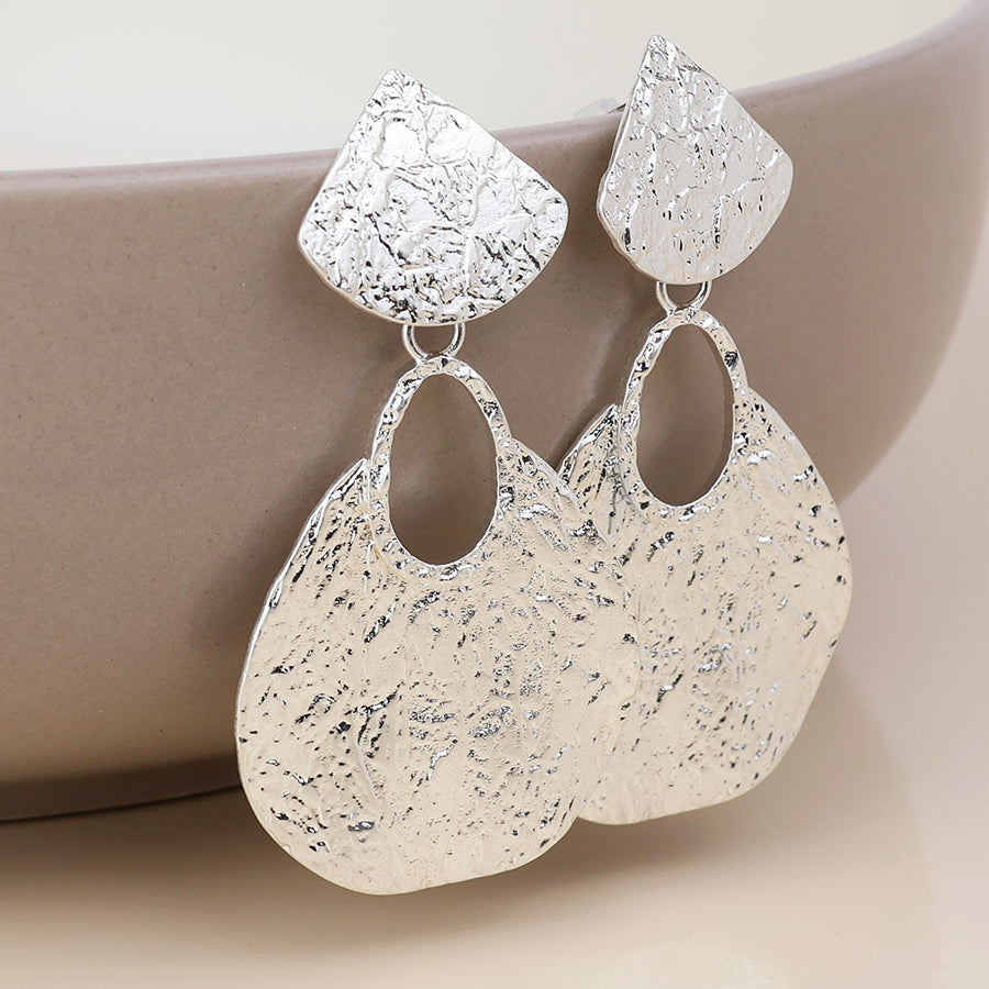 Aegean Silver Plated Worn Foil Finish Teardrop Statement Earrings