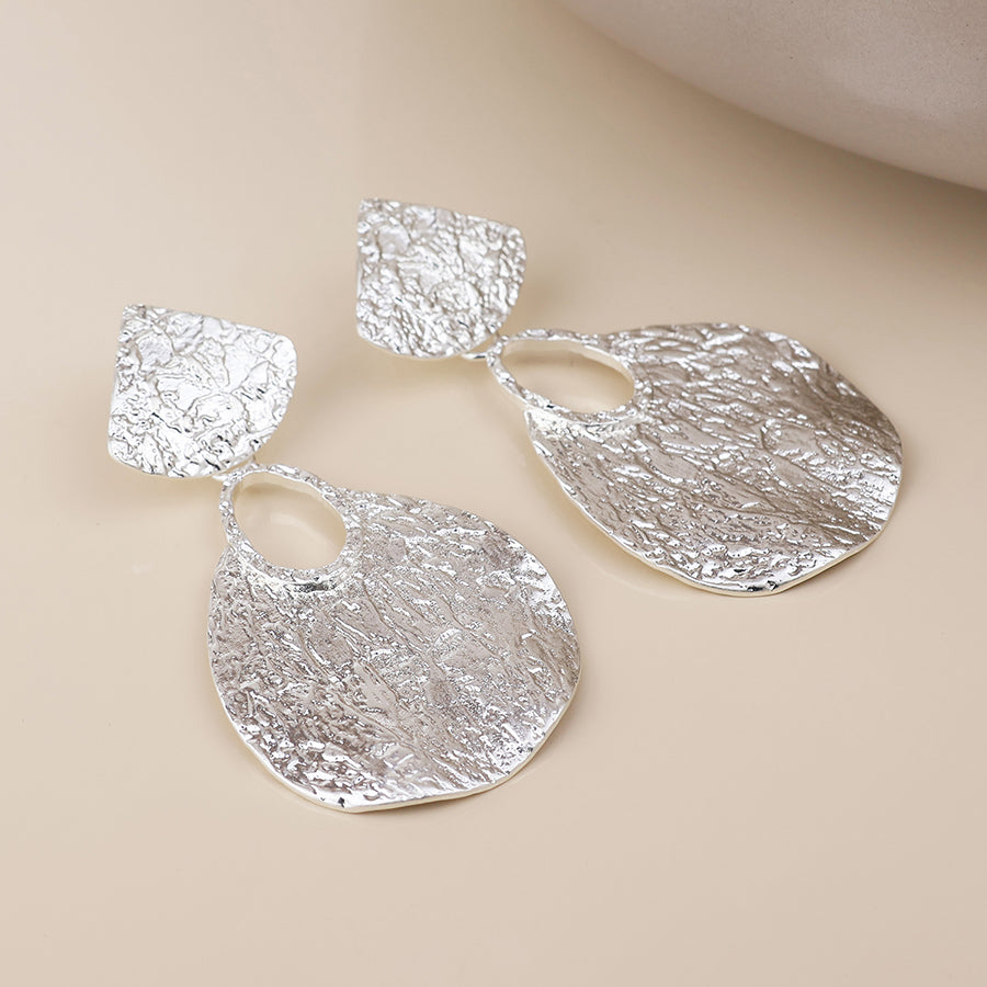 Aegean Silver Plated Worn Foil Finish Teardrop Statement Earrings