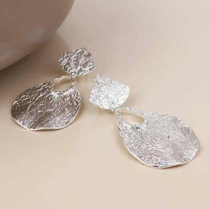 Aegean Silver Plated Worn Foil Finish Teardrop Statement Earrings