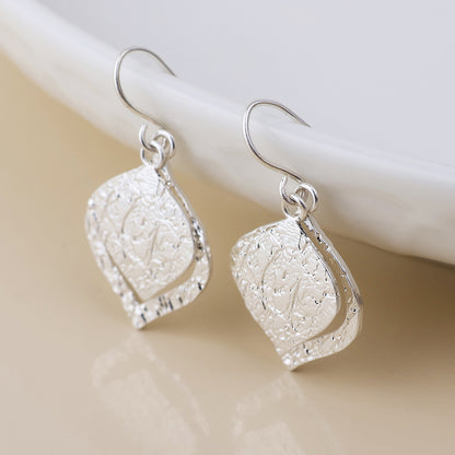 Halo Silver Plated Foil Textured Layered Leaf Drop Earrings