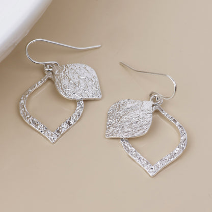 Halo Silver Plated Foil Textured Layered Leaf Drop Earrings