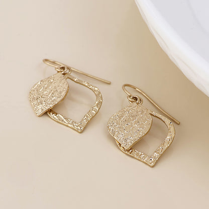 Halo Golden Foil Textured Layered Leaf Drop Earrings