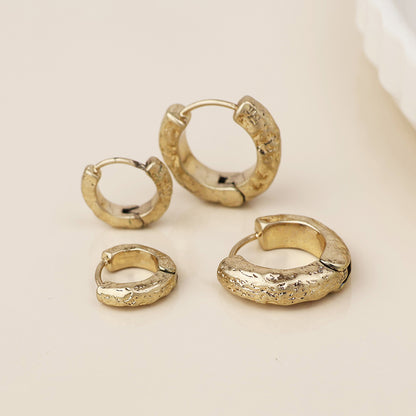 Molten Golden Worn Textured Huggie Hoop Duo
