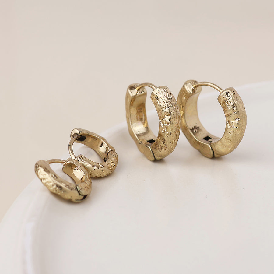 Molten Golden Worn Textured Huggie Hoop Duo