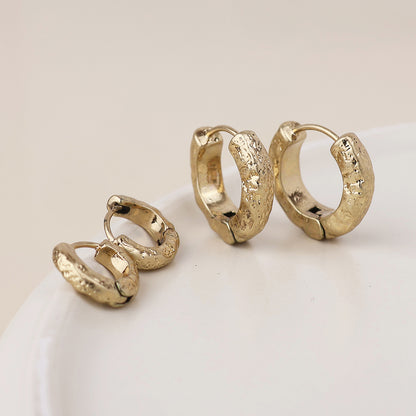 Molten Golden Worn Textured Huggie Hoop Duo