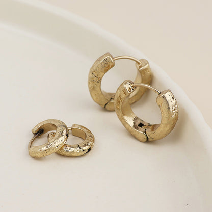 Molten Golden Worn Textured Huggie Hoop Duo